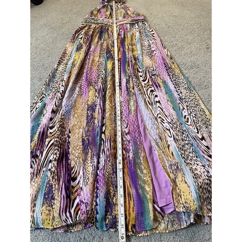 Halter Neck Maxi Dress XL Backless High Slit Purple Gold Prom Pageant Sexy Party - Picture 7 of 10